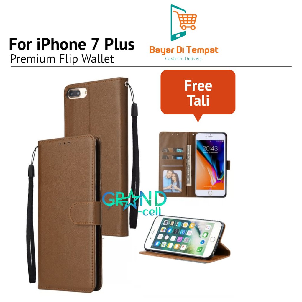 Jual FLIP CASE IPHONE PLUS PREMIUM WALLET LEATHER STANDING FLIP
