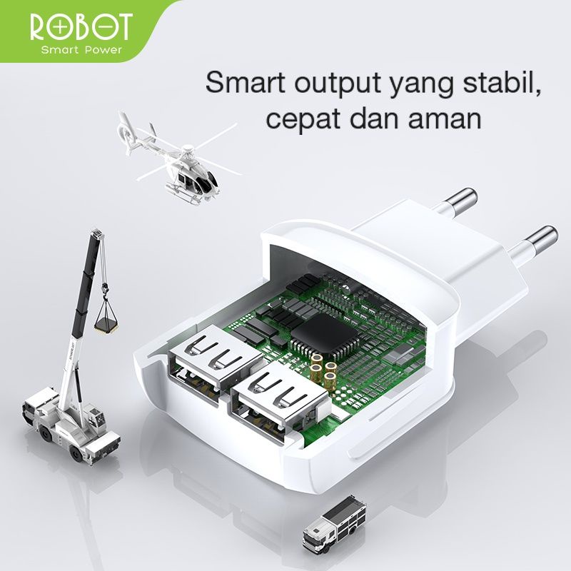 Jual ROBOT RT-K6 Adaptor 2.4A Dual Output Batok Charger Cas Adaptor ...