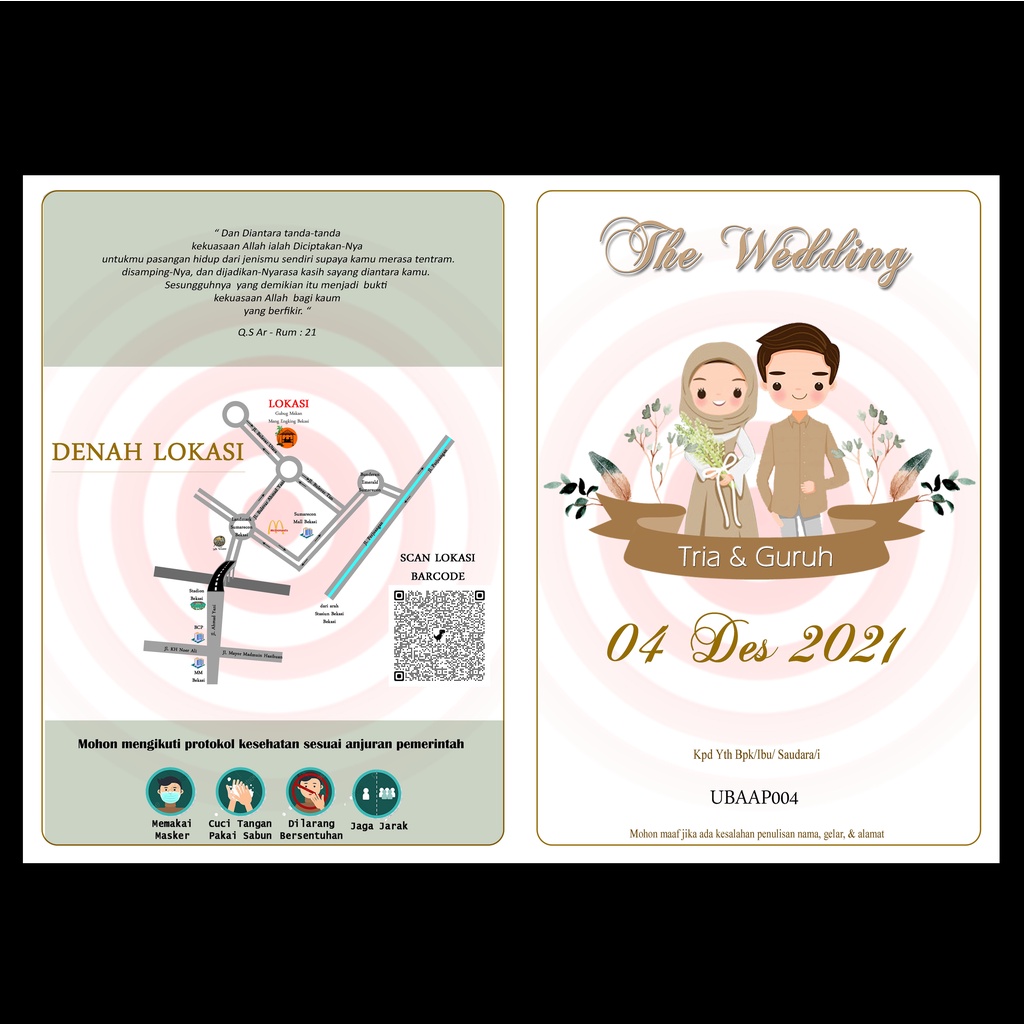Jual CETAK UNDANGAN PERNIKAHAN UBAAP004 free plstk+denah lokasi nikah