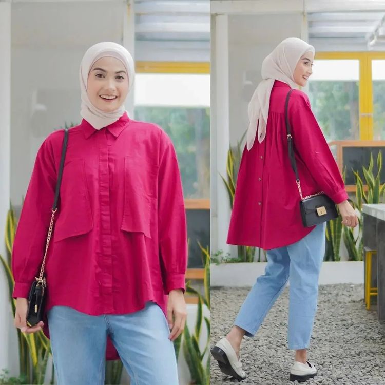 Jual Kemeja Wanita Terbaru Bahan Rayon Warna Pink Fanta