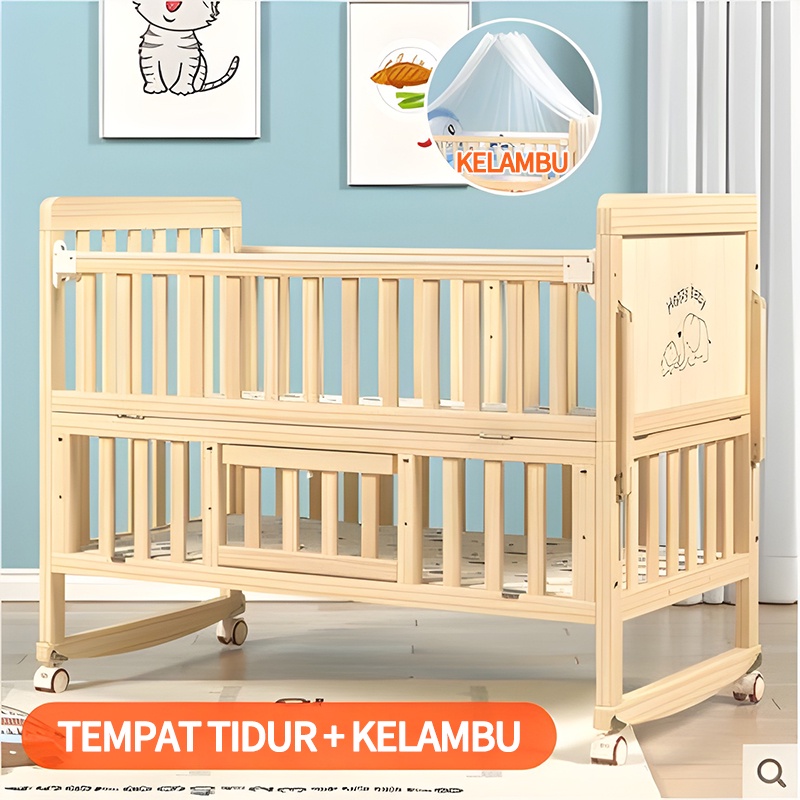 Jual Tempat Tidur Bayi Kayu Kasur Baby Set Kelambu Bayi Box Ranjang ...