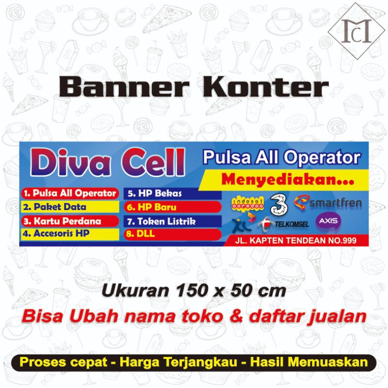 Jual BANNER SPANDUK KONTER PULSA (CUSTOM) UK 150X50 | Shopee Indonesia