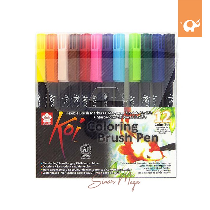 Jual Sakura KOI Coloring Brush Pen Set 12 / Coloring Brush Pen 12 Color ...