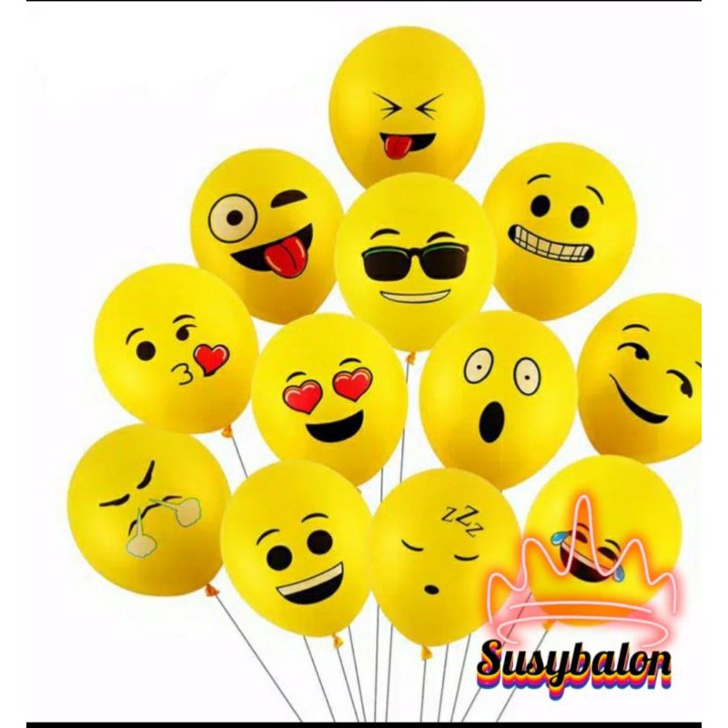 Balon Latex Ulang Tahun Emoji ( isi 5 pcs/10 pcs/15 pcs/25 pcs/Balon Emoticon Smile