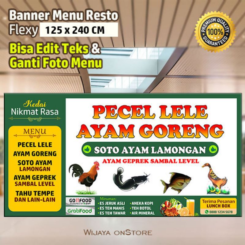 Jual Spanduk Pecel Lele Soto Lamongan Ayam Goreng 125x240cm plus Edit