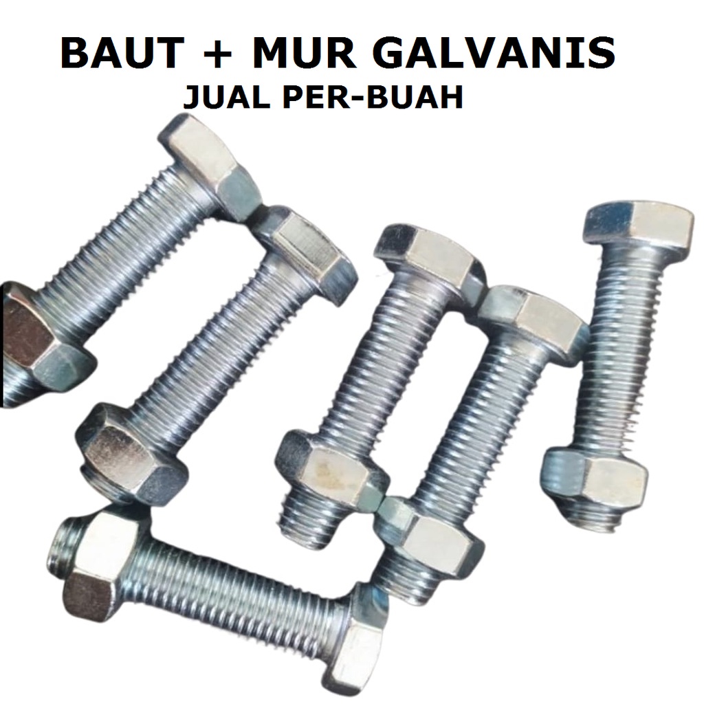 Jual Perbuah Baut Mur Galvanis M X Mm Kunci Kepala Hexagonal