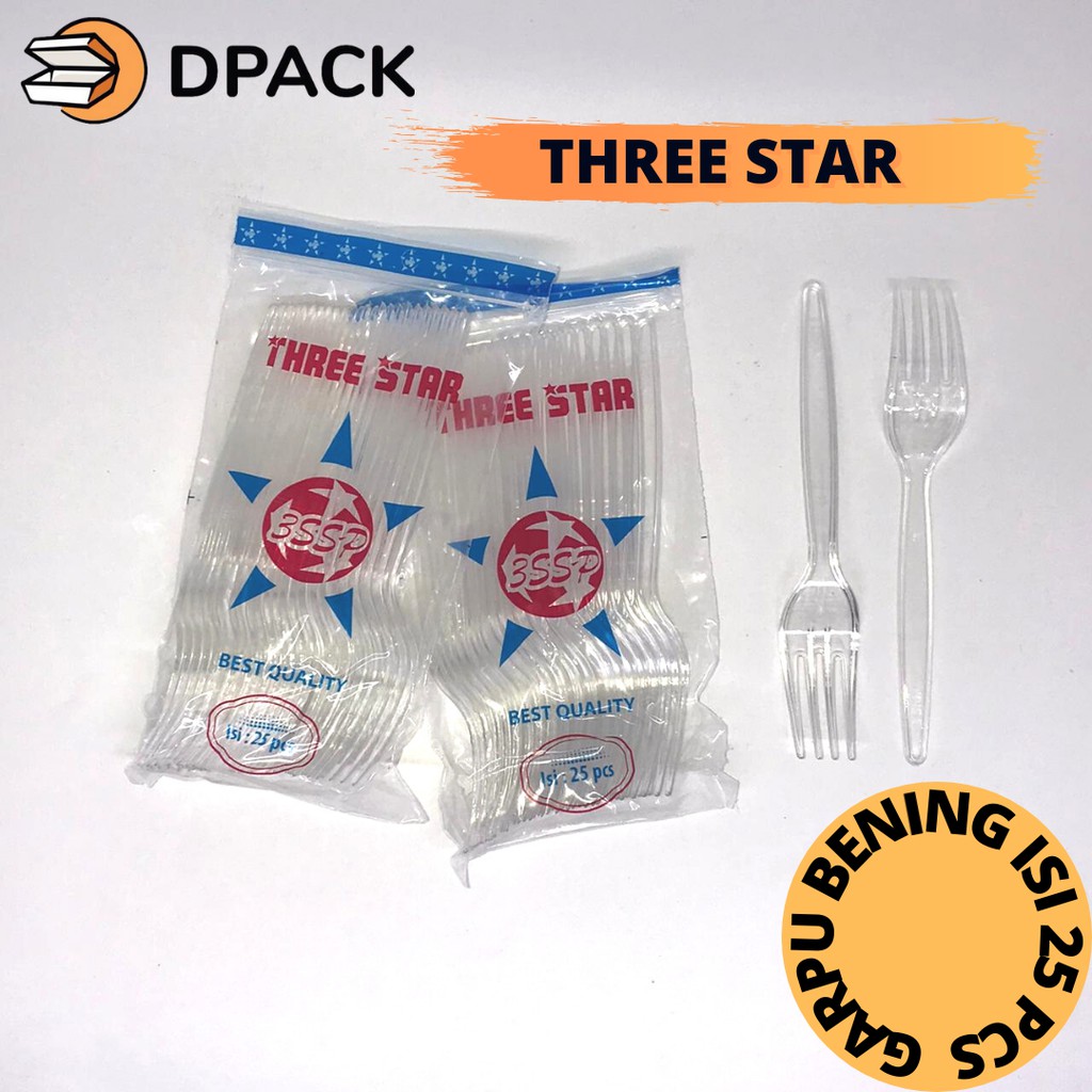 Jual Garpu Makan Plastik Bening Transparant Spoon Three Star Isi