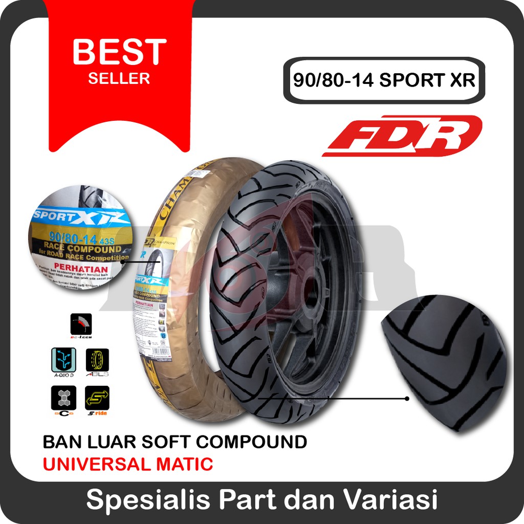Jual FDR 90 80 14 Sport XR Soft Compound Ban Luar Tubeless Motor