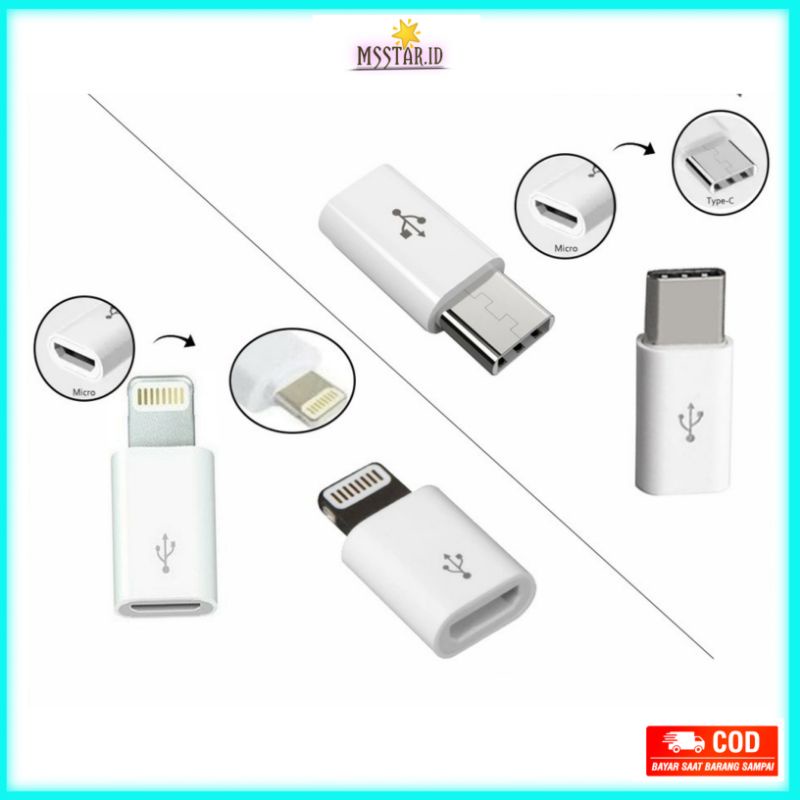 Jual Type C Lightning Adapter Sambungan Connector Micro Usb To Type C Shopee Indonesia