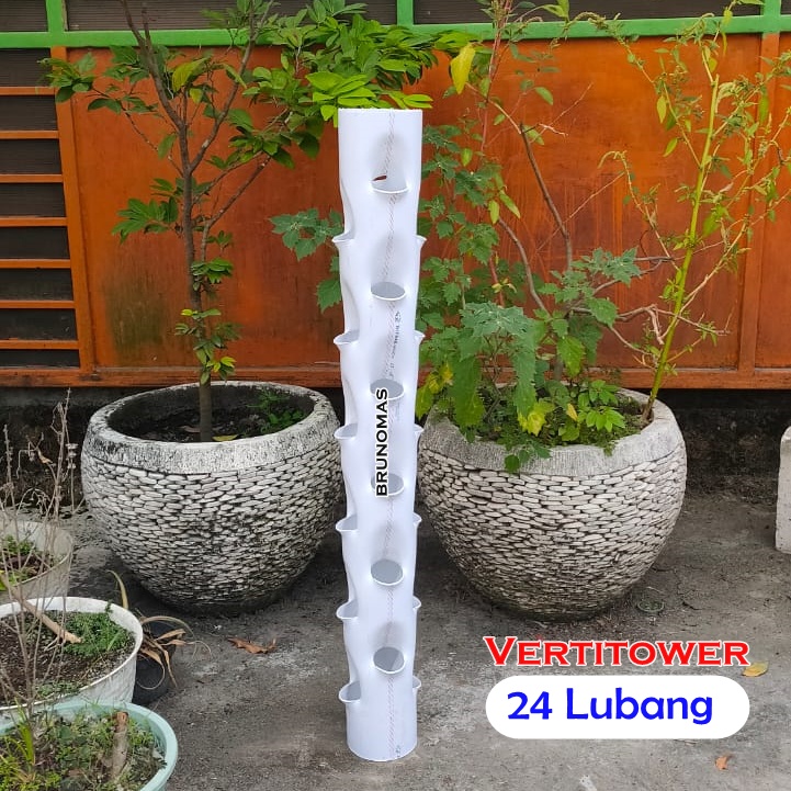 Pot Tower Vertikal 3Dx1meter Tanaman Hidroponik Vertikultur 24 Lubang