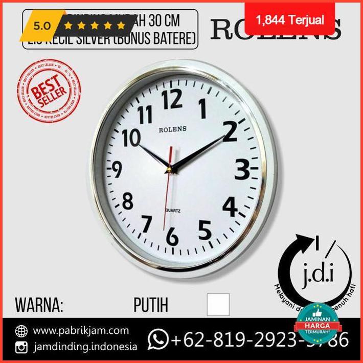 Jual Dekorasi Rumah Jam Dinding Rolens 30 Cm Lis Kecil Silver+Putih (Tc ...