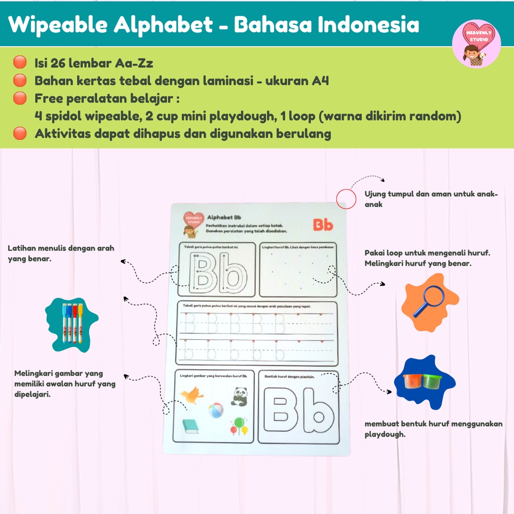 Jual Mainan alat edukasi worksheet anak PAUD TK Belajar Huruf alfabet ...