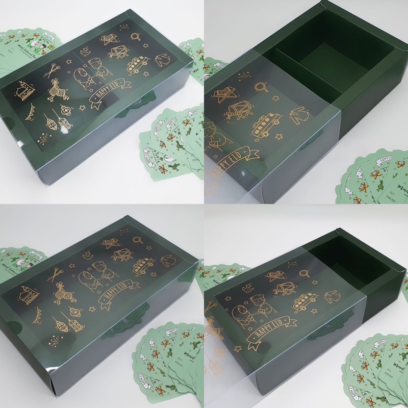 Dus M hijau tua mika idul fitri lebaran ukuran 22x11x6 + Free tag (Harga untuk 5 Pcs dus)