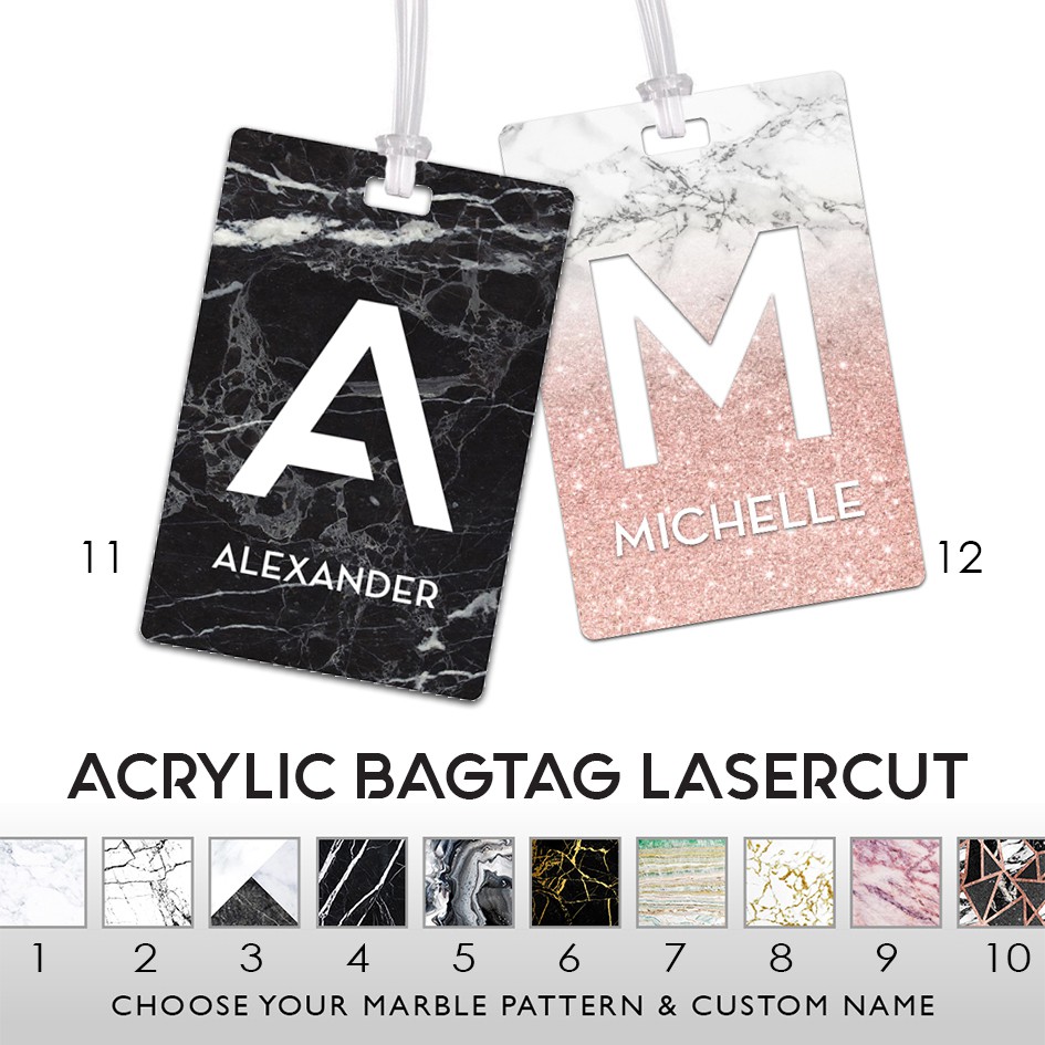 Jual Luggage Tag Bagtag Custom Marble Initial Lasercut Gantungan Koper ...