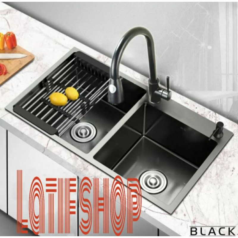 Jual Paket Komplit Kitchen Sink Hitam Kran Tarik Hitam Shopee