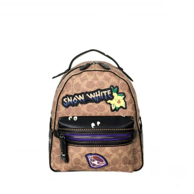 coach campus backpack snow white edition Mini in Chalk Pebble Leather with Bandana Rivets COACH X Disney Campus Backpack