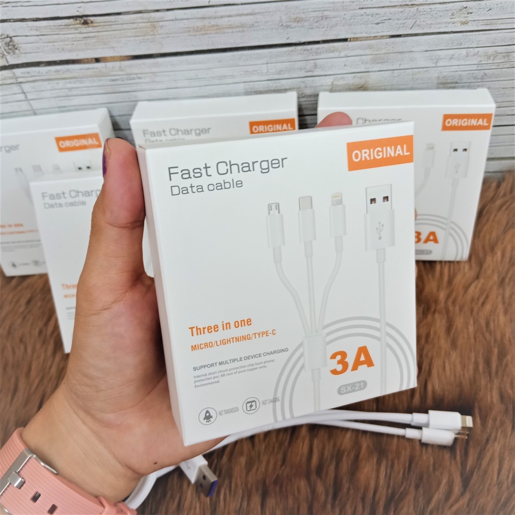 Jual Kabel Usb Charger Cas USB 3 in 1 Cabang 3 Fast Charger IOS + Micro ...