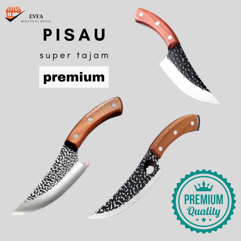 Jual Pisau Dapur Daging Seset Kulit Super Tajam Chef Knife Carbon Stainless Steel Dengan Sarung