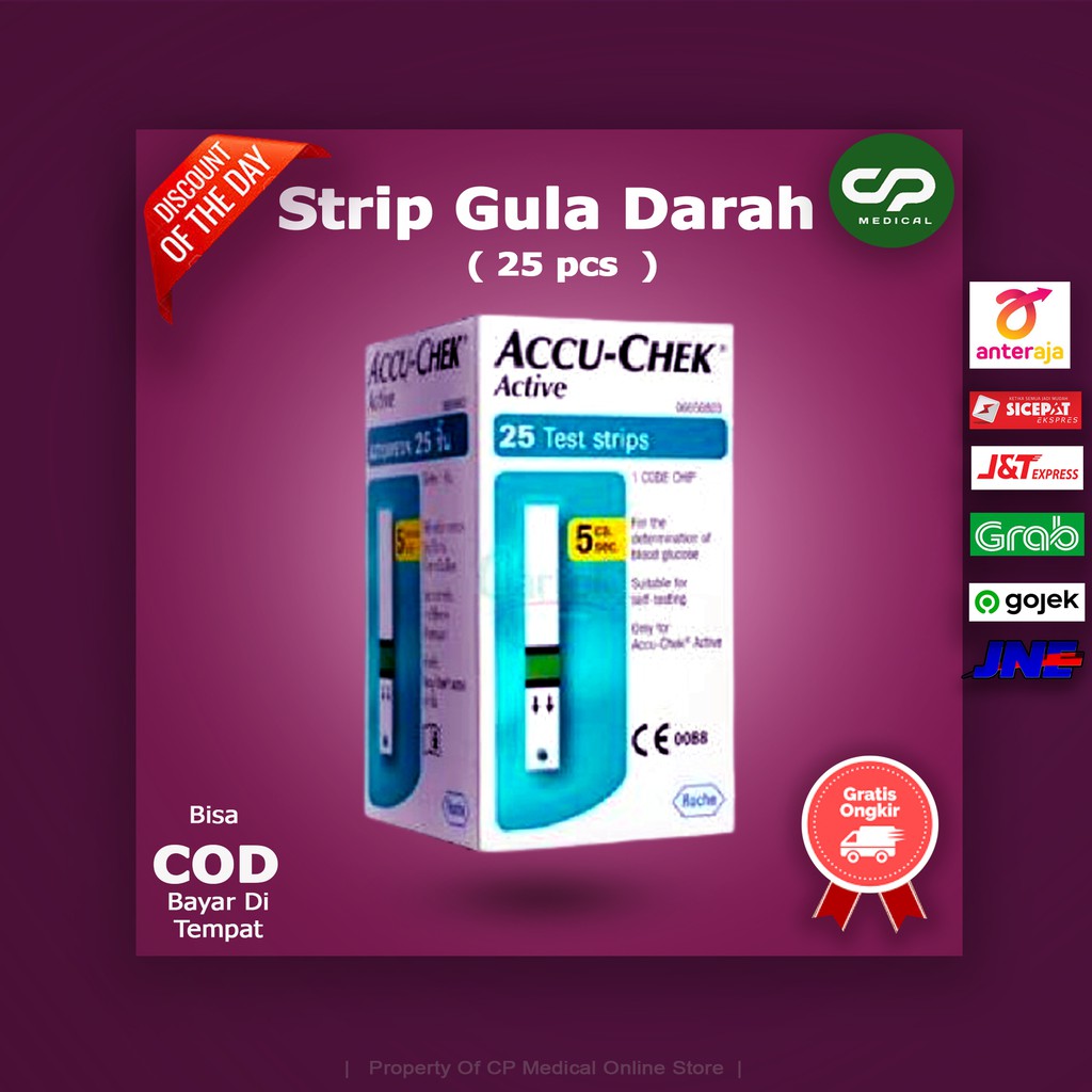 Jual Strip Alat Cek Gula Darah Accu Check Active Isi 25 Strip Alat