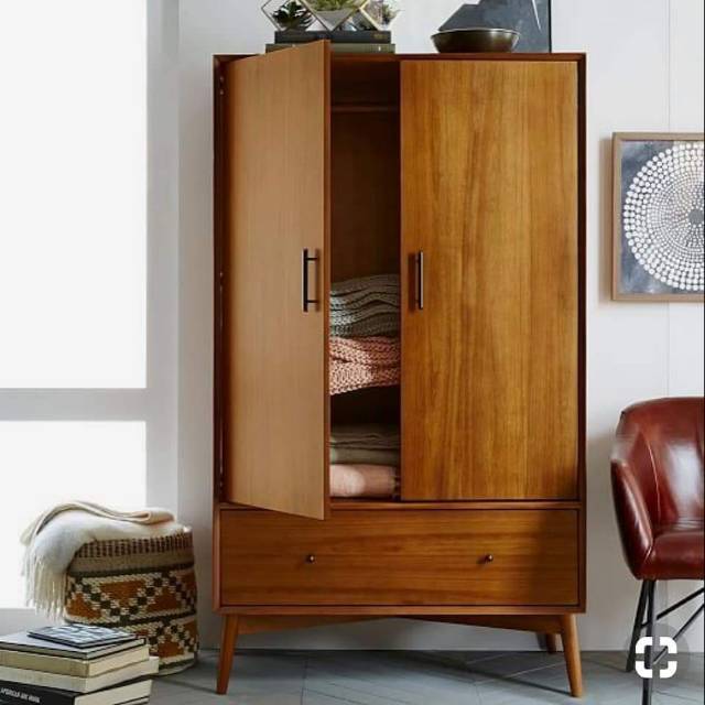 Jual Lemari Pakaian Kayu Jati Minimalis Terbaru Model Retro 2 Pintu