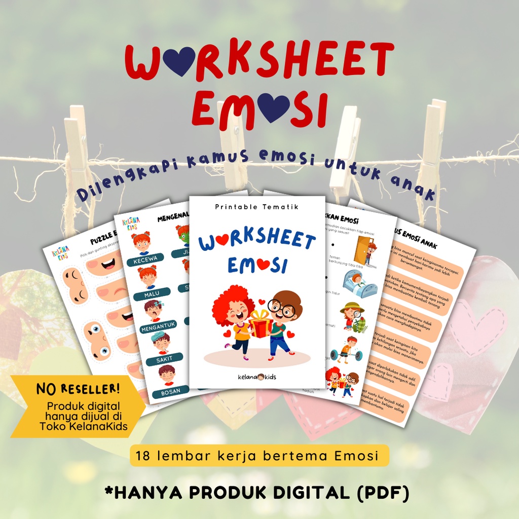 Jual Printable Worksheet Tematik Emosi 18 Lembar Kerja Buku Belajar