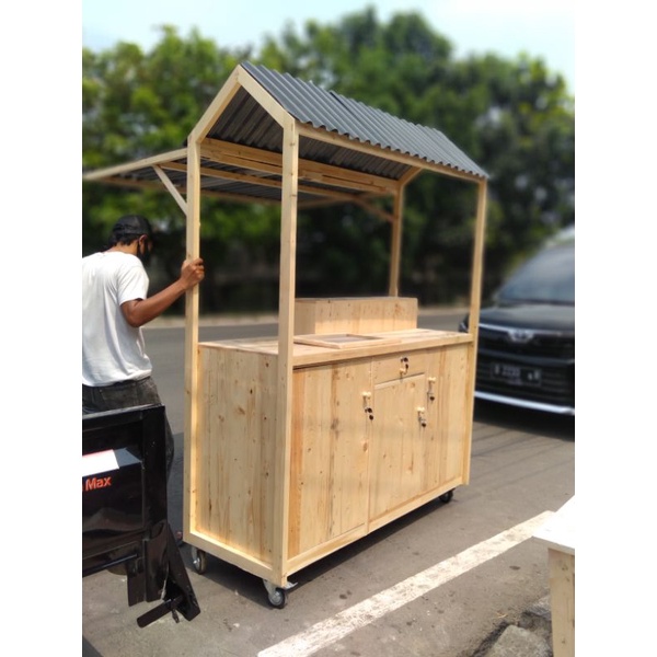 Jual booth kayu jati Belanda gerobak jualan | Shopee Indonesia