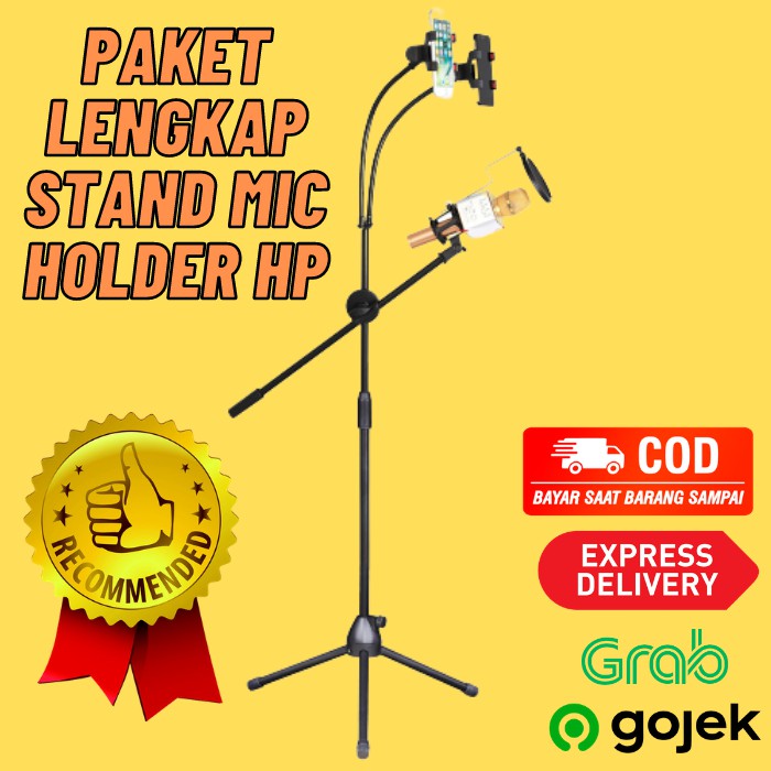 Jual Stand Mic Microphone Berdiri 2x Holder Tripod Hp Boom Arm Stand