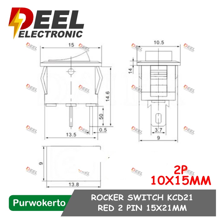 Jual SAKLAR ROCKER KCD11 MERAH 2PIN 10X15MM ROCKER SWITCH 2P RED ...