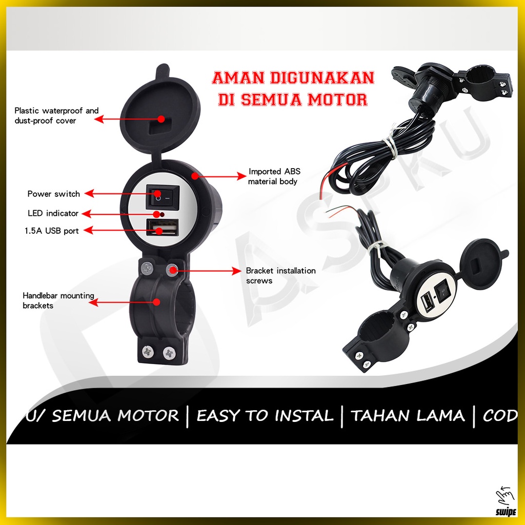 Jual Charger Motor Universal Carger Charging Pengisian Daya Cas Hp