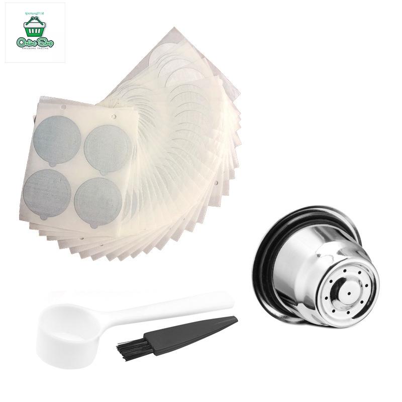 Jual 3 Pack Reusable Nespresso Capsules with 100 Foil Lids Stainless