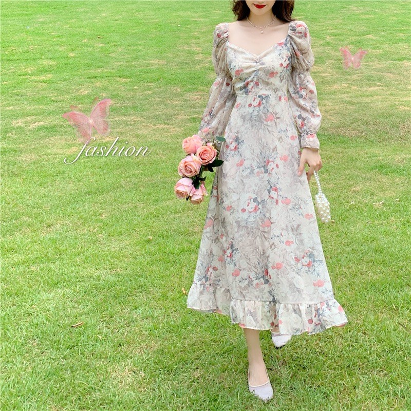Shirt Vintage Pastel Outfit Jual D0473 TIFFANY KOREAN STYLE FLORAL VINTAGE  MIDI DRESS PANTAI HIJAB FRIENDLY Shopee Indonesia