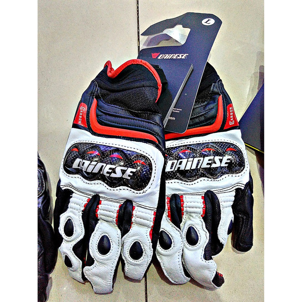 Unisex Dainese D1 Gloves DAINESE Carbon D1 Short Black White