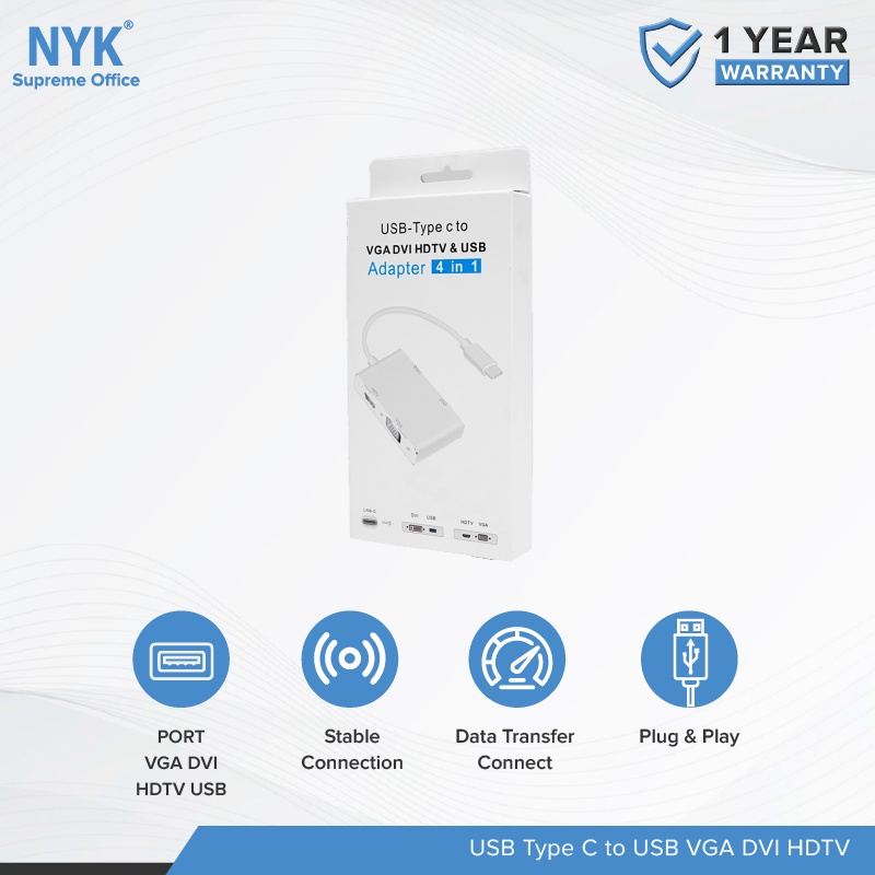 NYK 4 in 1 Converter USB Type C to 4K DVI HDTV USB VGA 3.0 COD (5)