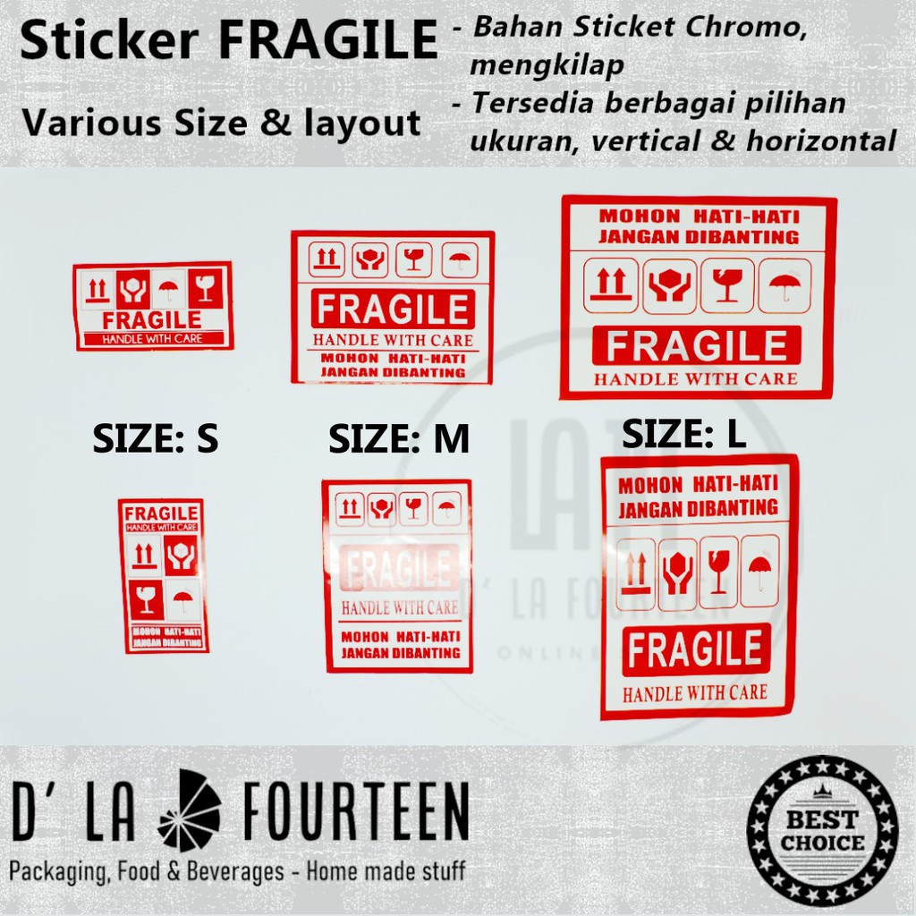 Jual Sticker Fragile Stiker Fragile Sticker Pecah Belah Ukuran S M