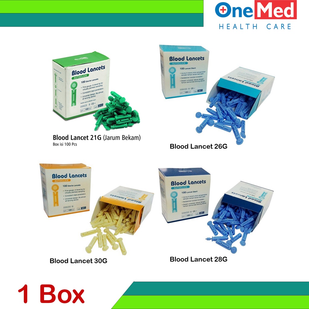 Jual Blood Lancets 21G 26G 28G 30G OneMed box isi 100 pcs Shopee Indonesia