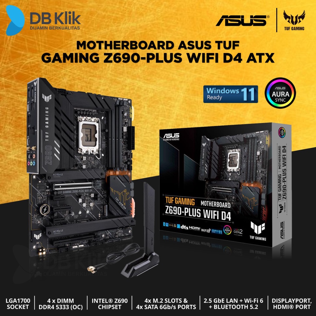 Jual Motherboard ASUS TUF GAMING Z690PLUS WIFI D4 ATX LGA1700 HDMI DP