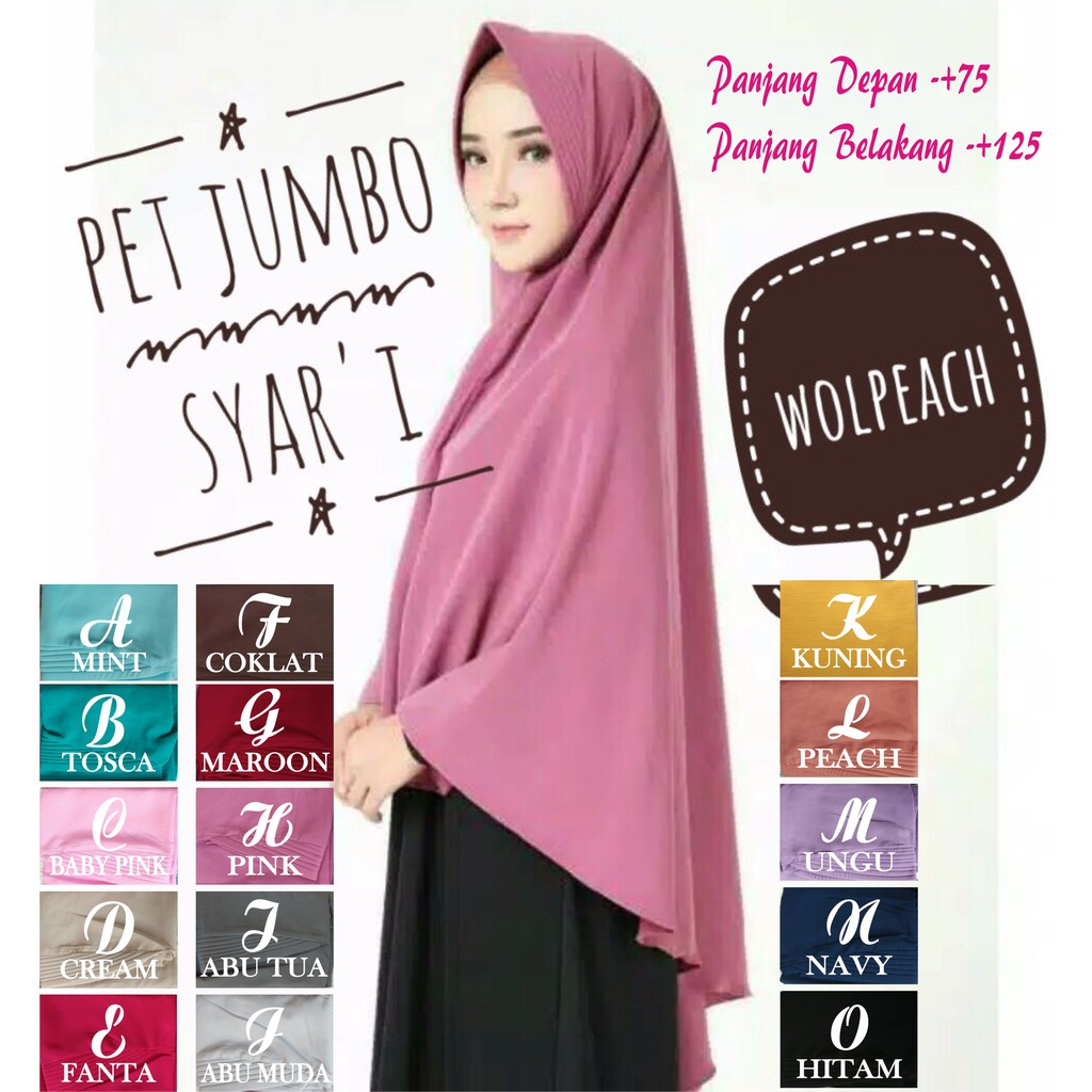 Jual Jilbab Simpel Pet Jumbo / Jilbab Syar'i / hijab syar i / Promo