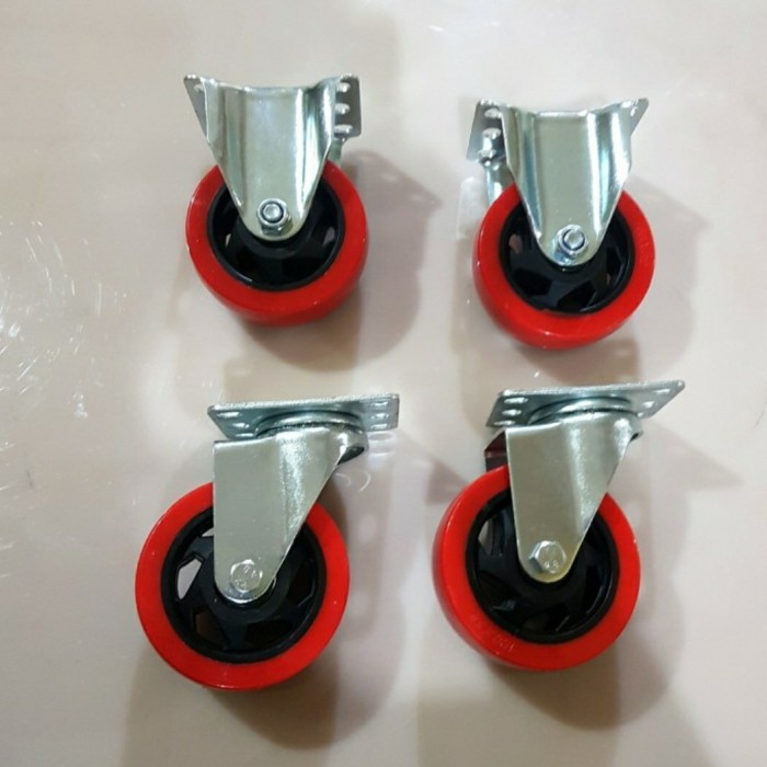 Jual Roda Trolly PU 4 inch 2 hidup& 2 mati lurus | Shopee Indonesia