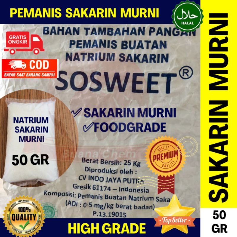 Jual Sakarin Murni 50gr Food Grade PREMIUM HALAL/ Pemanis Buatan ...