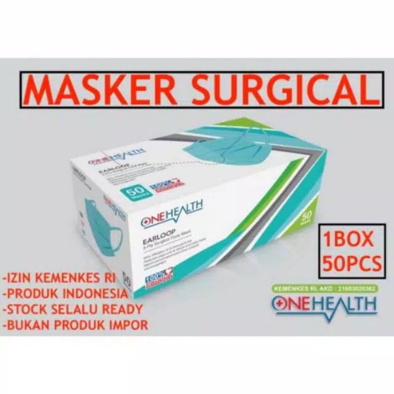 Jual Masker One Health MEDIS 3 ply earloop isi 50 pcs / mirip masker ...
