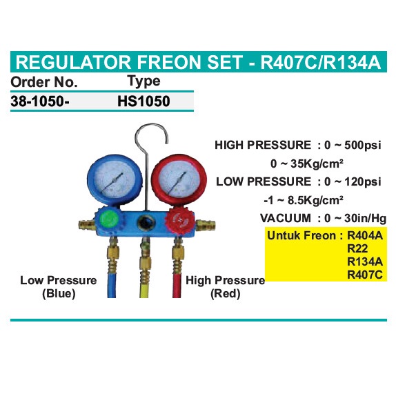 Jual Regulator Freon Set AC R22 R12 R134A R407C R134A Wipro HS1050 ...