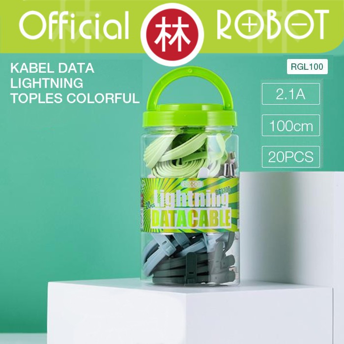 Jual Robot RGL100 Data Cable Lightning 2.1A Colorful - 1 Toples 20 Pcs ...