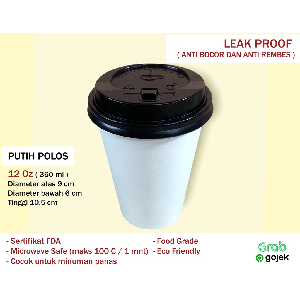 Jual Paper Cup POLOS 6,5oz, 8oz, 9oz, 12oz, 16oz (DENGAN TUTUP, 50 pcs ...