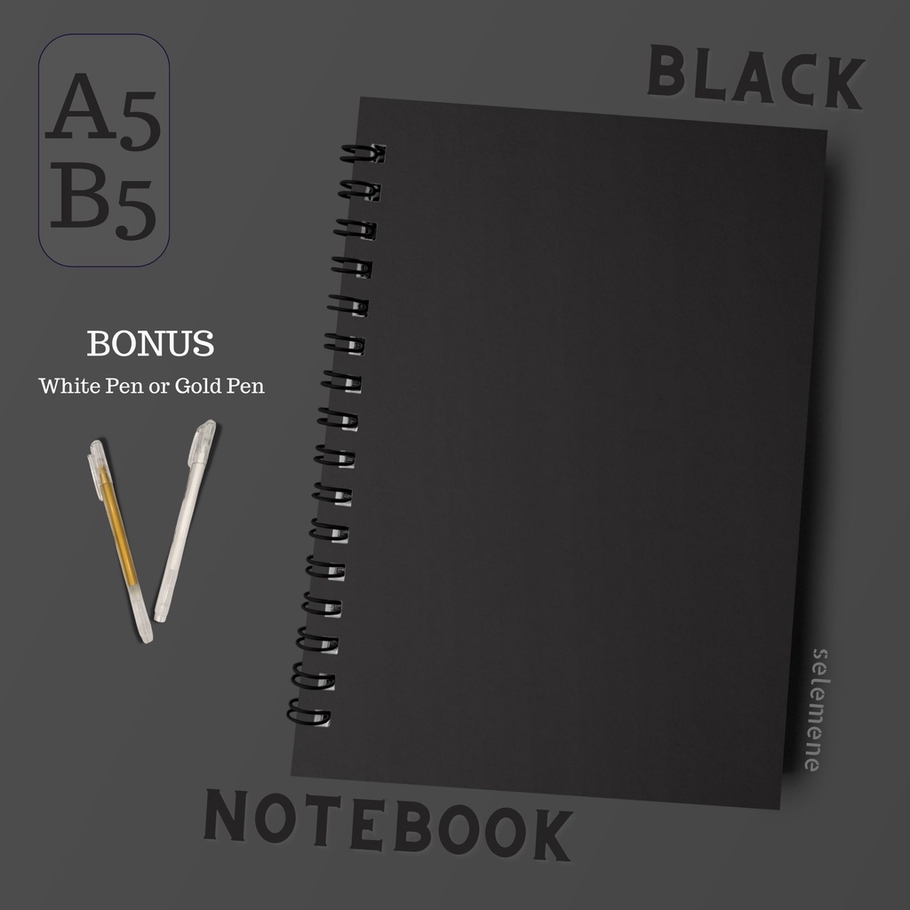 Jual Buku Tulis Catatan A5 B5 Hitam - Black Plain Paper Notebook Spiral ...