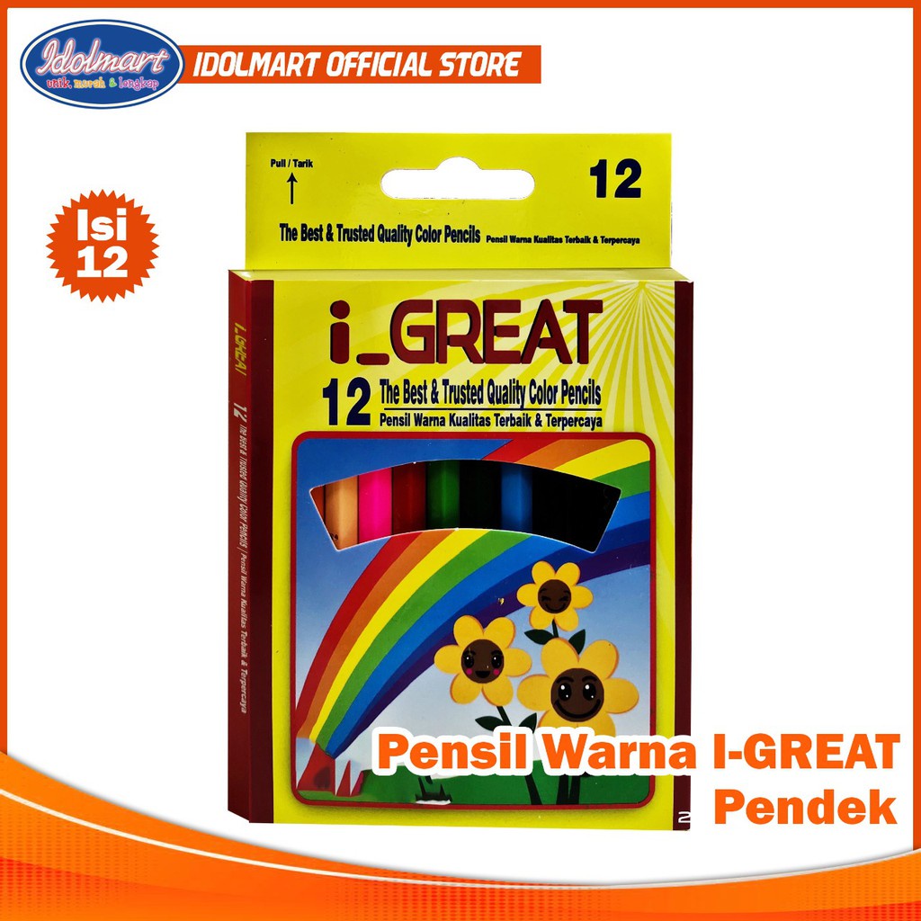 Jual IDOLMART Pensil Warna I-Great 12 Warna Pendek | Shopee Indonesia