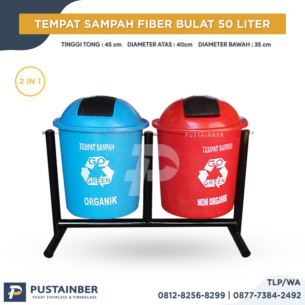 Jual Tempat Sampah Fiber Bulat 2 IN 1 50 Liter, Tong Sampah Organik ...