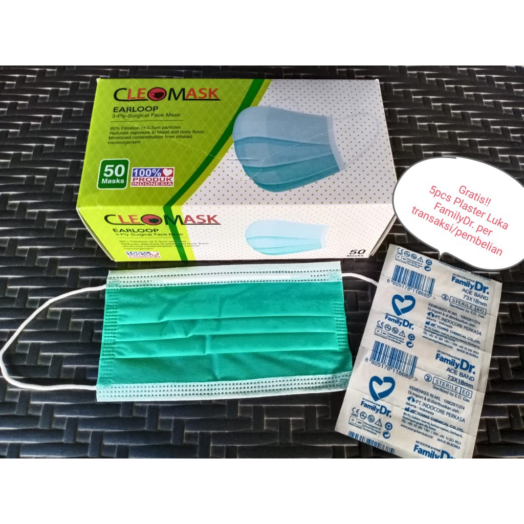 Jual MASKER MEDIS CLEOMASK, EARLOOP - 3 PLY (SURGICAL FACE MASK ...