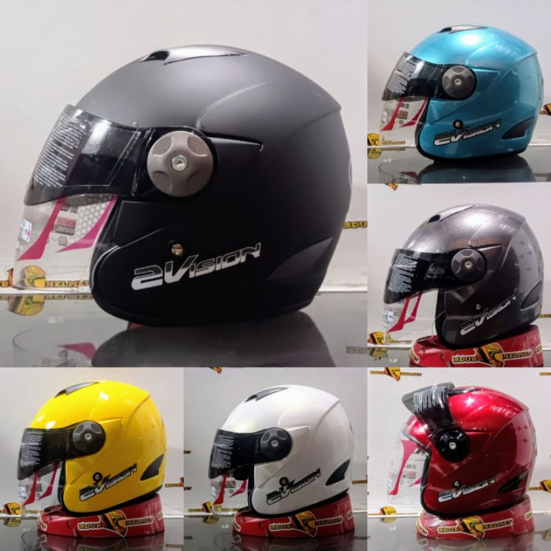 Jual Helm half face kyt 2 vision solid black doff/hitam doff 100