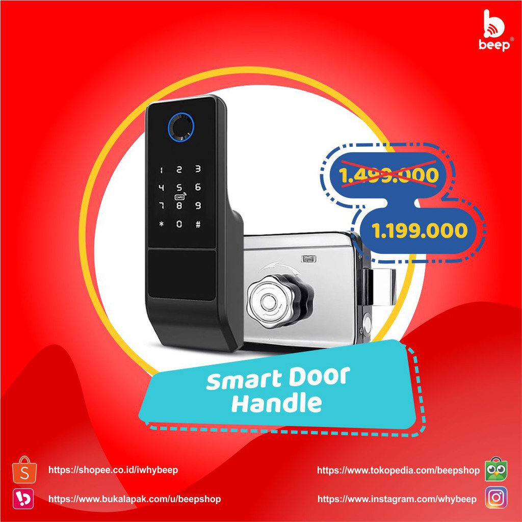 Jual Smart Door Handle Smart Lock dengan 6 cara membuka yaitu PIN