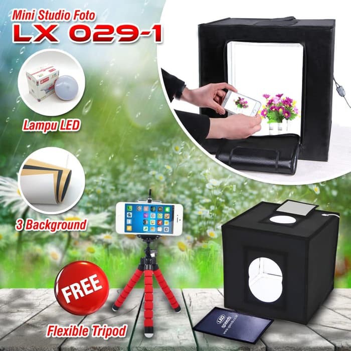 Jual Set Photo Studio Mini 40cm Lengkap Lighting Box LED 3 BackGround ...